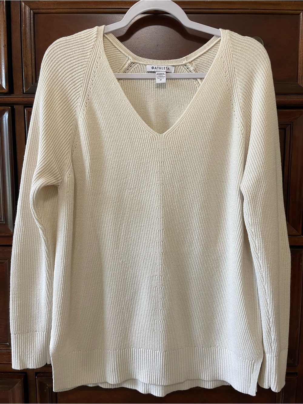 ATHLETA Hanover CREAM/Ivory V-Neck Ribbed Knit Sweater